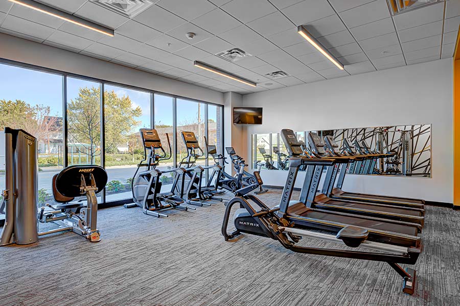 Fitness center at City's End Apartments in Indianapolis